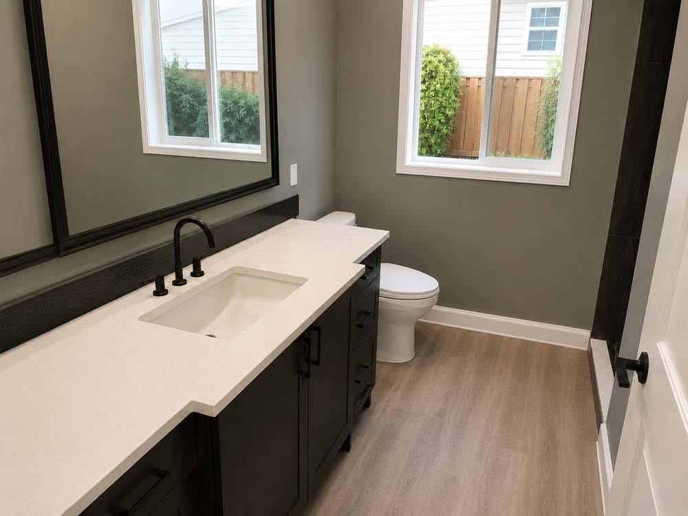 The same bathroom with clear finished floors after the final pass